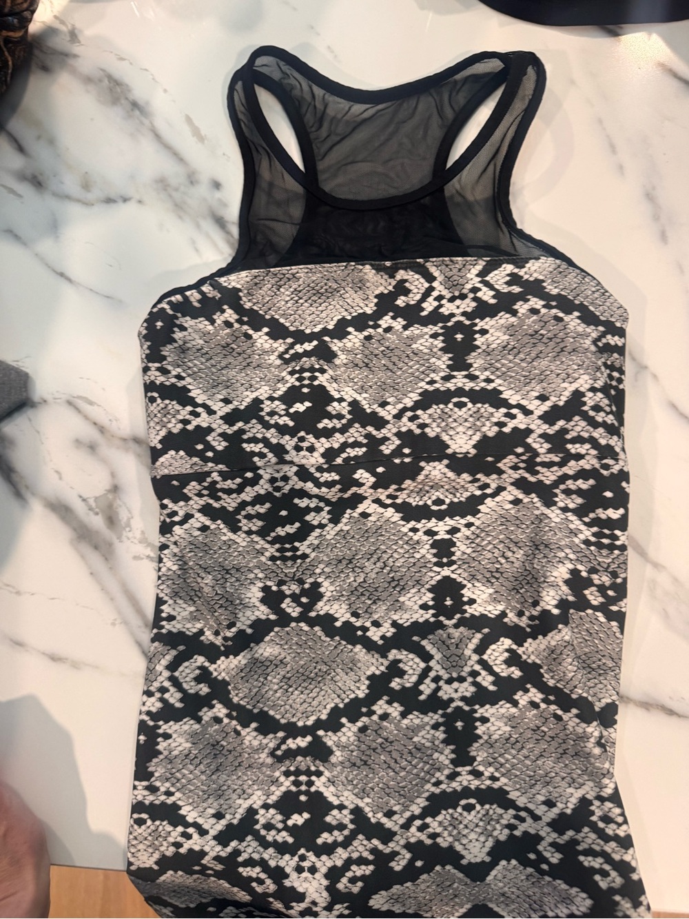 SOLOW Black and Gray Snake-Print Mesh-Back Tank